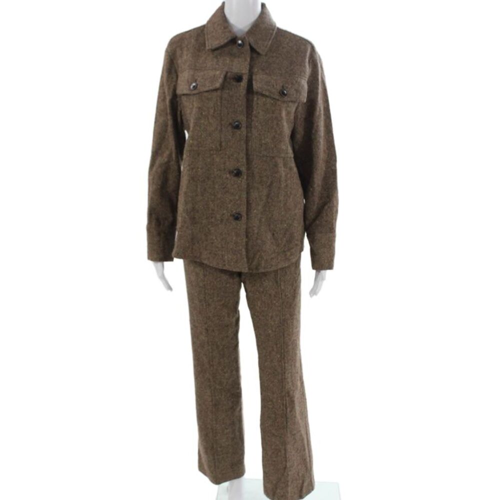 Aligne Womens Button Down Shirt Pleated Pants Set Brown Wool Size Extra Small/0